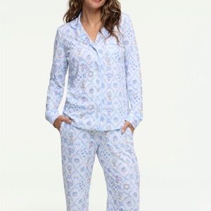 LoveShackFancy X Roller Rabbit Starry Nights Lattice Long Sleeve Polo Pajamas🩵🩵🩵